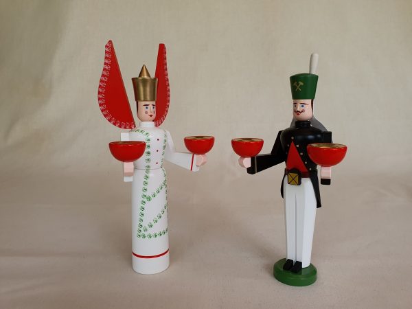 Lichterbergmann und Engel mit getupftem Kleid 22 cm