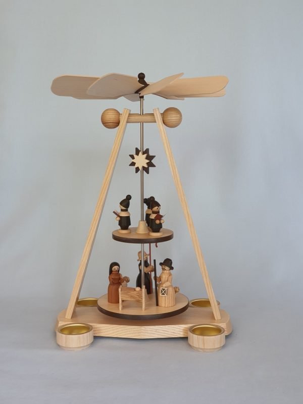 Teelichtpyramide zweistöckig Christi Geburt natur